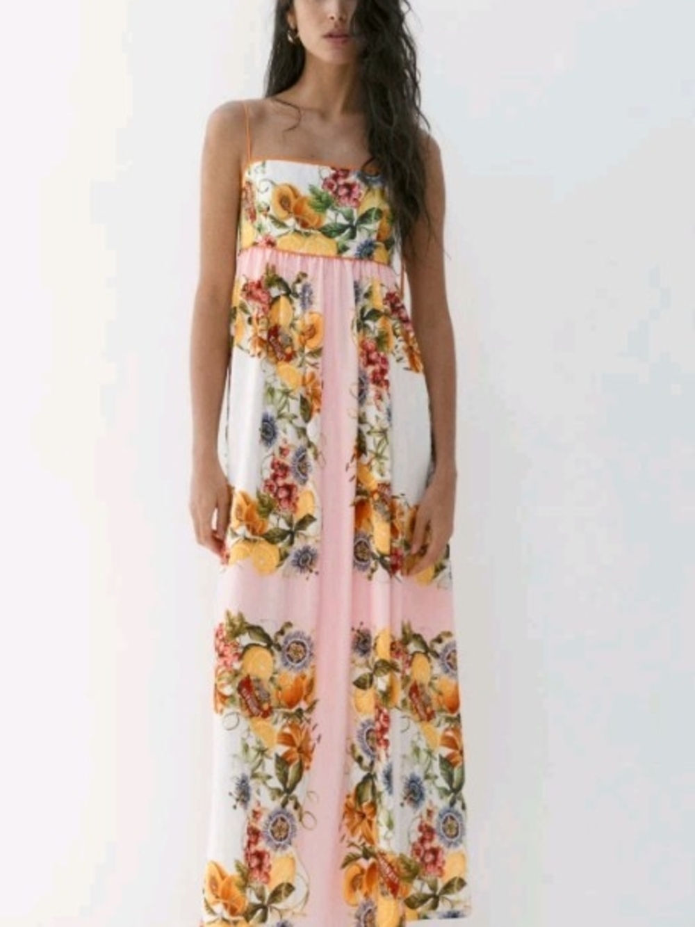 H&M Light Pink Floral Lemon Dress With Tie Straps Size XXL